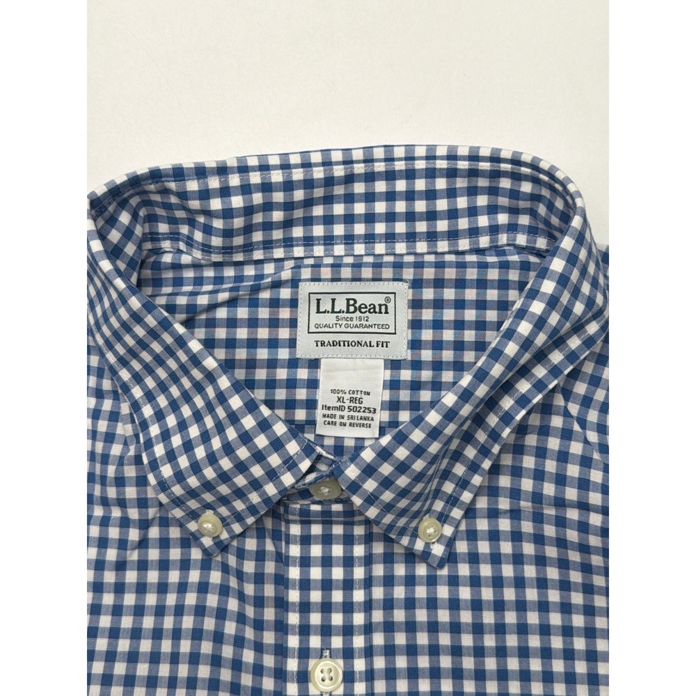 LL Bean Mens Traditional Fit Gingham Button Down Shirt‎ Blue White XL REG - Picture 8 of 10